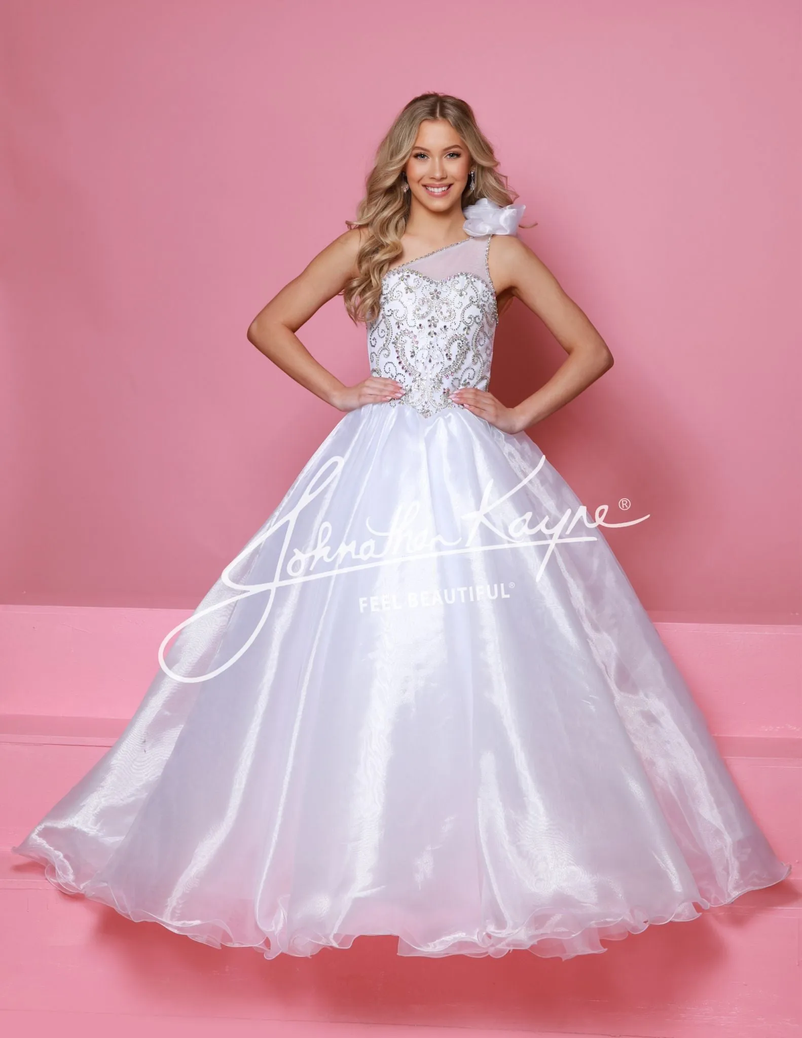Sugar Kayne C355 Size 4, 10 Fuchsia Girls Pageant Dress One Shoulder Ballgown Formal Crystal Bodice Organza