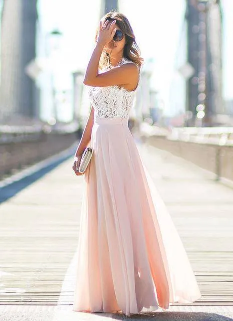 Summer Chiffon Long Dress, elegant formal sleeveless US 2-14