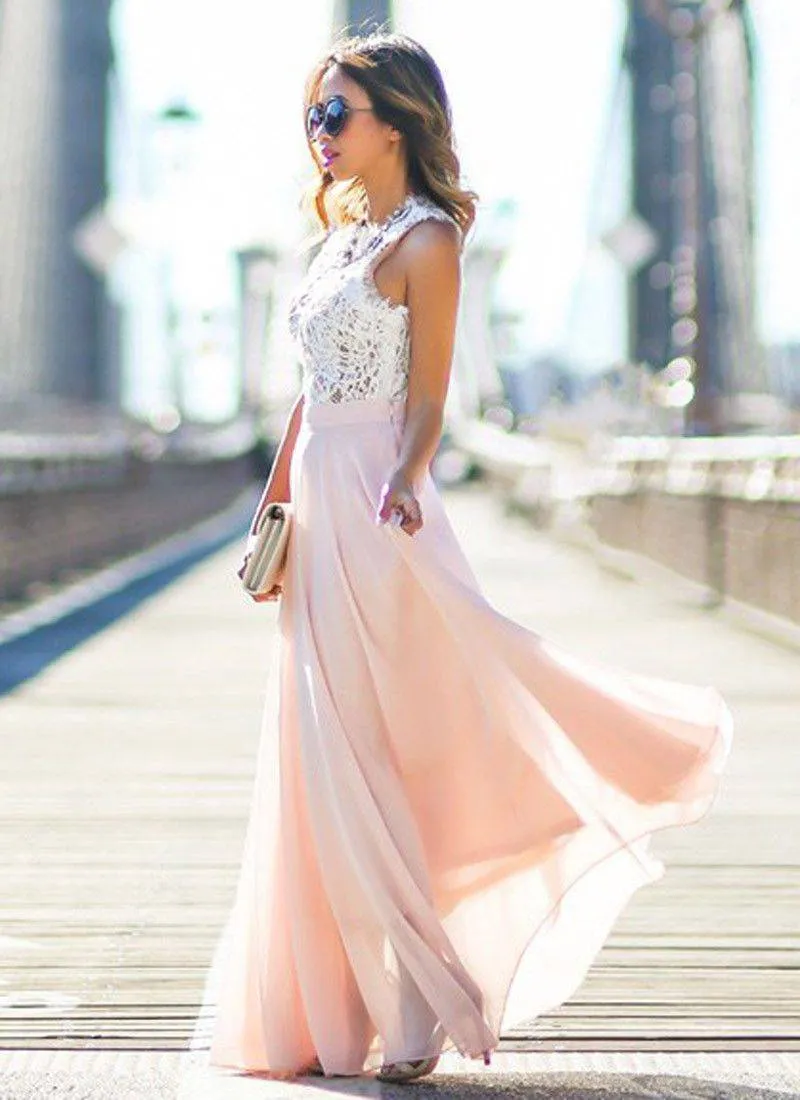 Summer Chiffon Long Dress, elegant formal sleeveless US 2-14