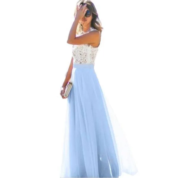 Summer Chiffon Long Dress, elegant formal sleeveless US 2-14