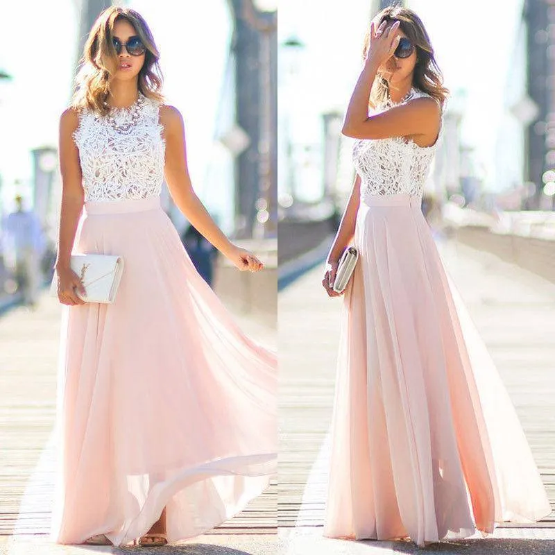 Summer Chiffon Long Dress, elegant formal sleeveless US 2-14