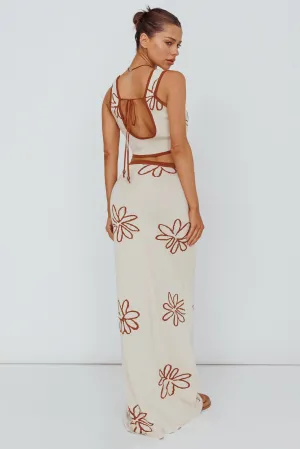 Sunland Knit Maxi Skirt Flower Oat Mocha