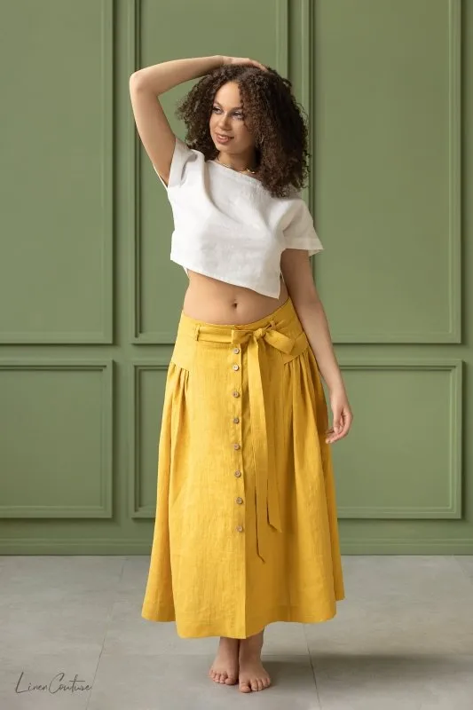 Taormina Set | Linen Crop Top and Flared Midi Skirt