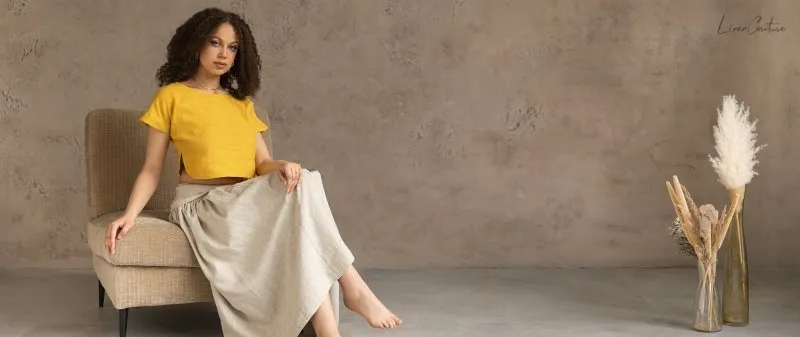 Taormina Set | Linen Crop Top and Flared Midi Skirt