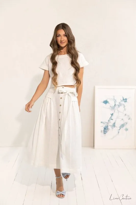 Taormina Set | Linen Crop Top and Flared Midi Skirt