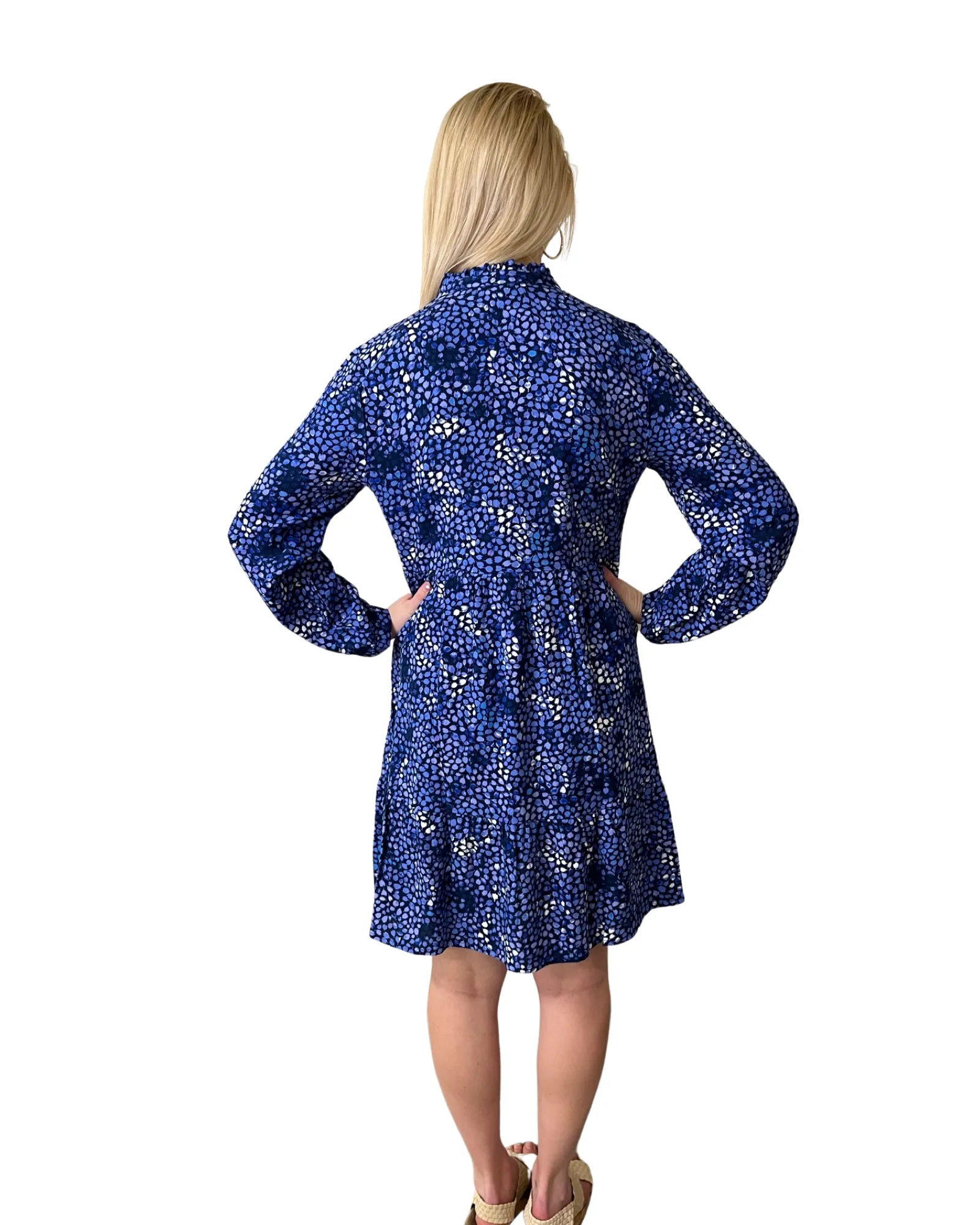 The Marnie Notch Neck Dress in Blue Confetti Dot