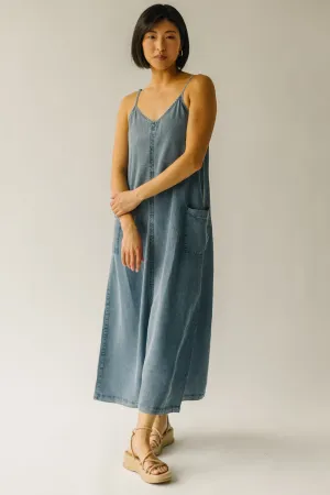 The Tolley Pocket Detail Overall Dress in Denim Blue