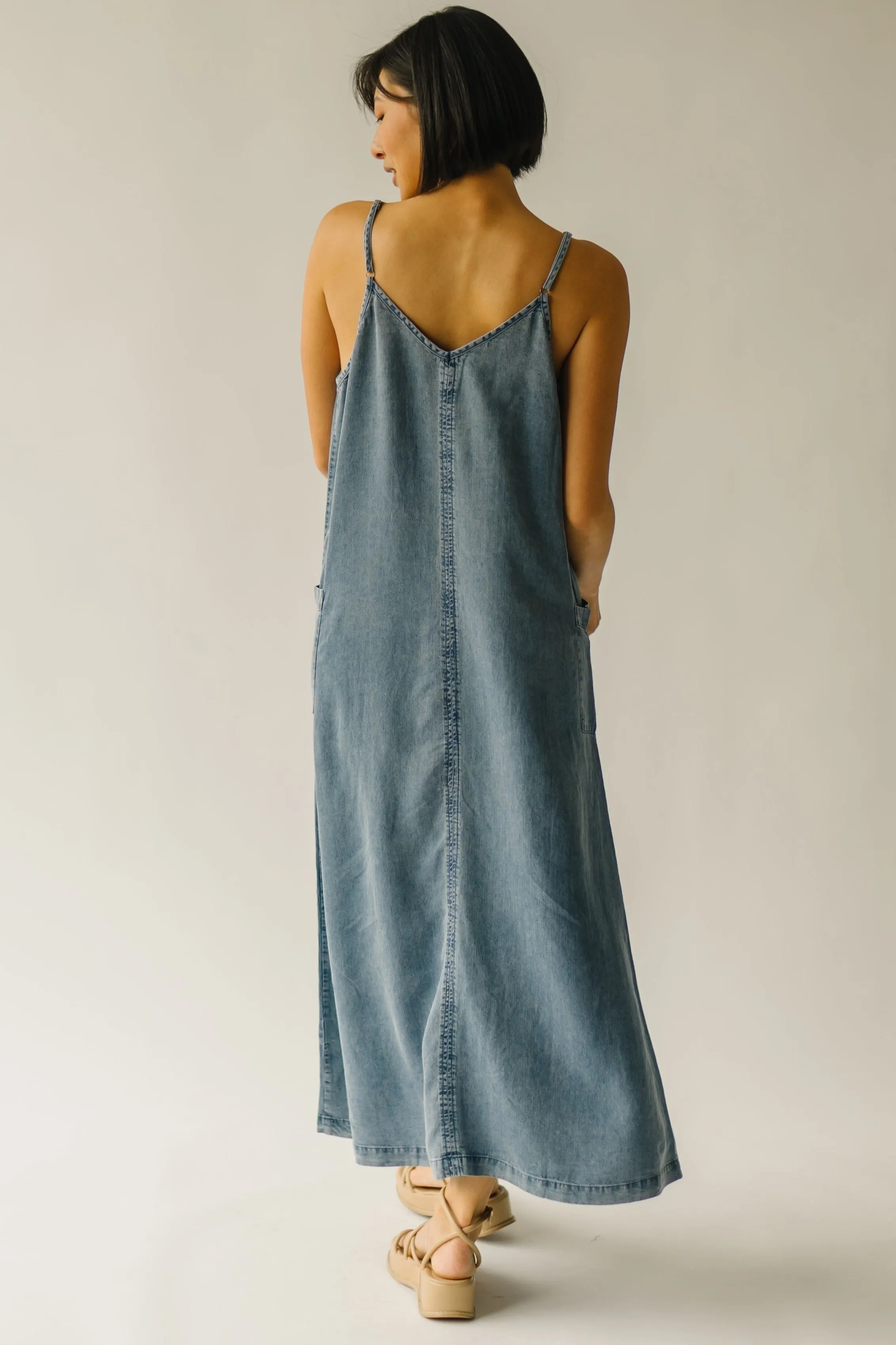 The Tolley Pocket Detail Overall Dress in Denim Blue