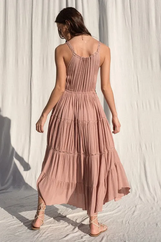 TIERED RUFFLE MAXI DRESS (ASH ROSE)