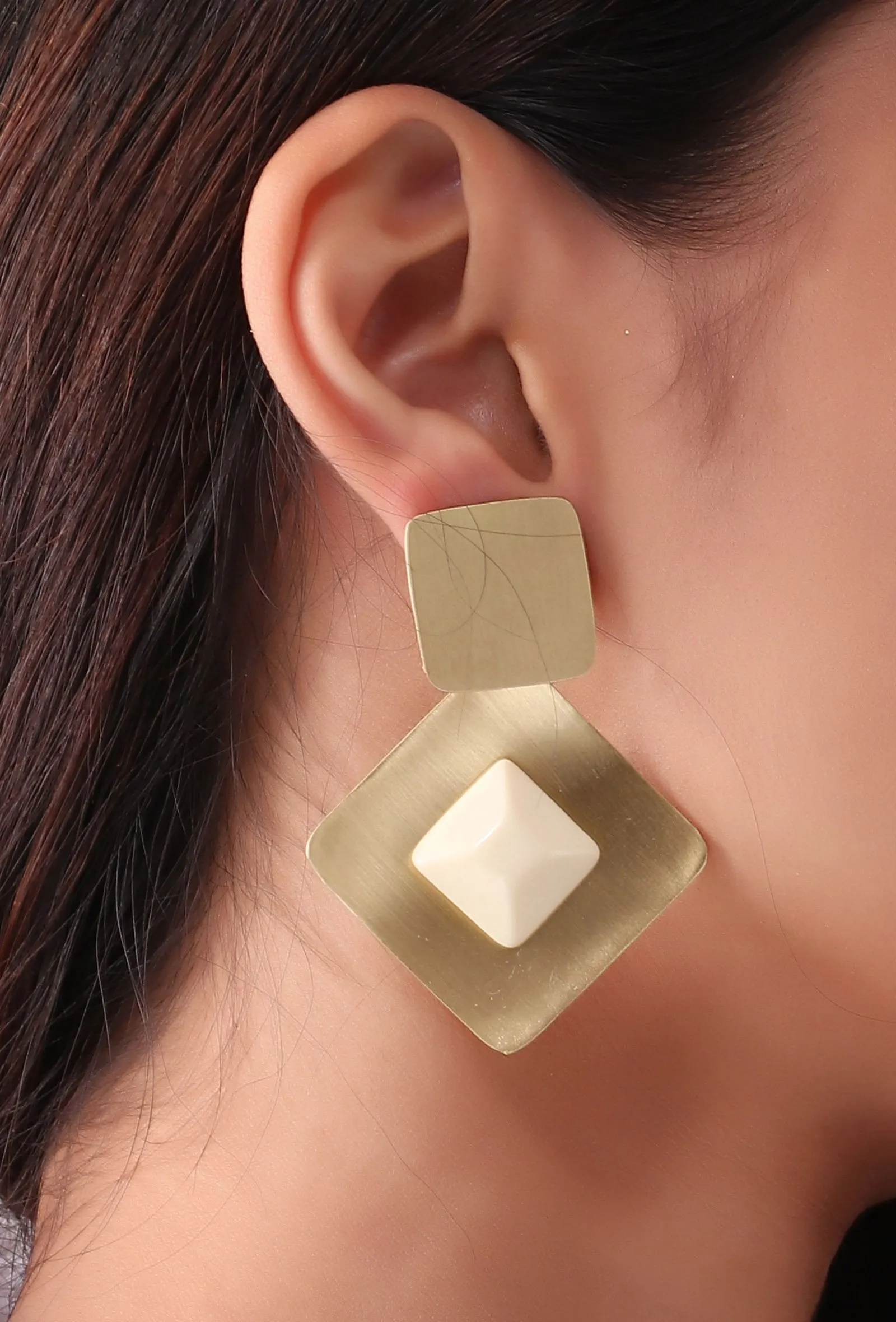 Tri Squared Brass Earrings