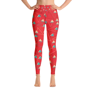 Triangular Candied Red Yoga Leggings - With Pockets