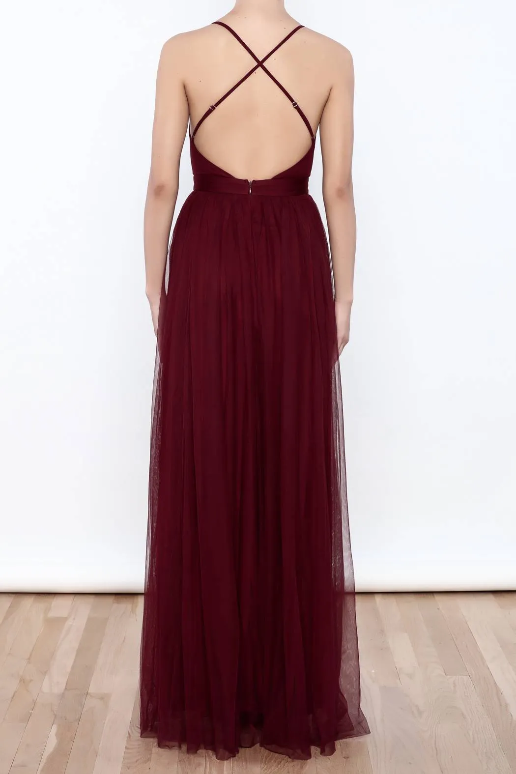 Unique Plunge V neck Burgundy Chiffon Flowy Prom Dress with Side Slits