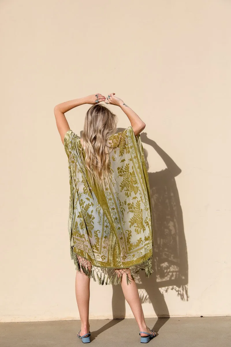 Velvet Fringe Kimono (Chartreuse)