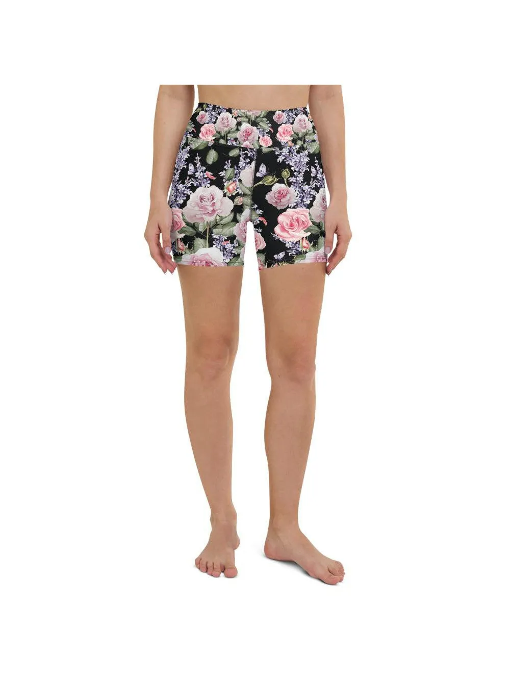 Watercolor Roses & Lavender Yoga Shorts