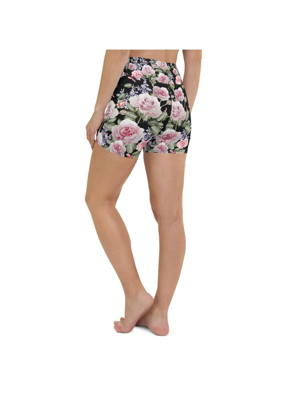 Watercolor Roses & Lavender Yoga Shorts