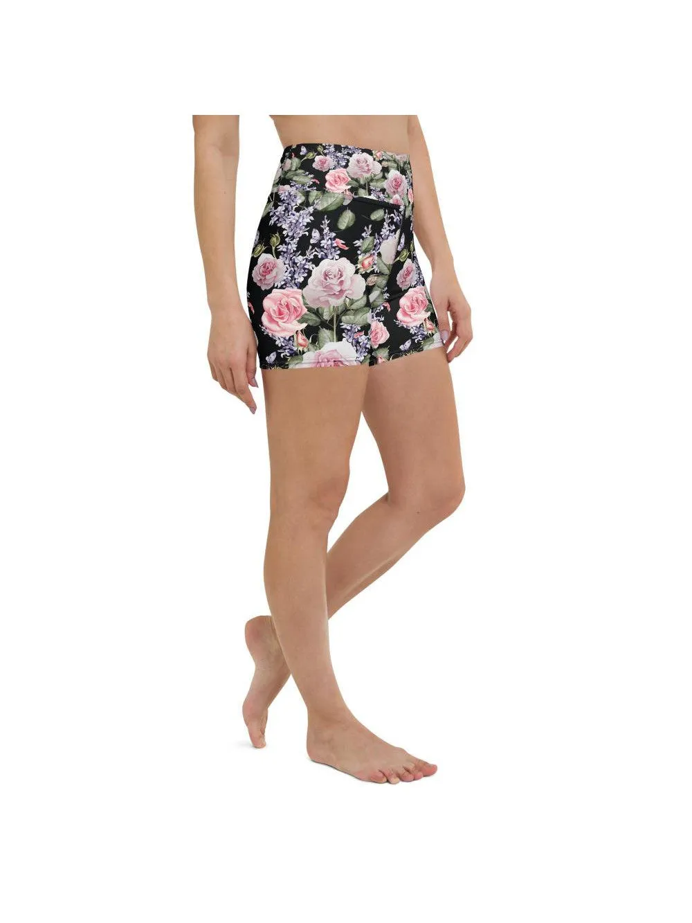 Watercolor Roses & Lavender Yoga Shorts