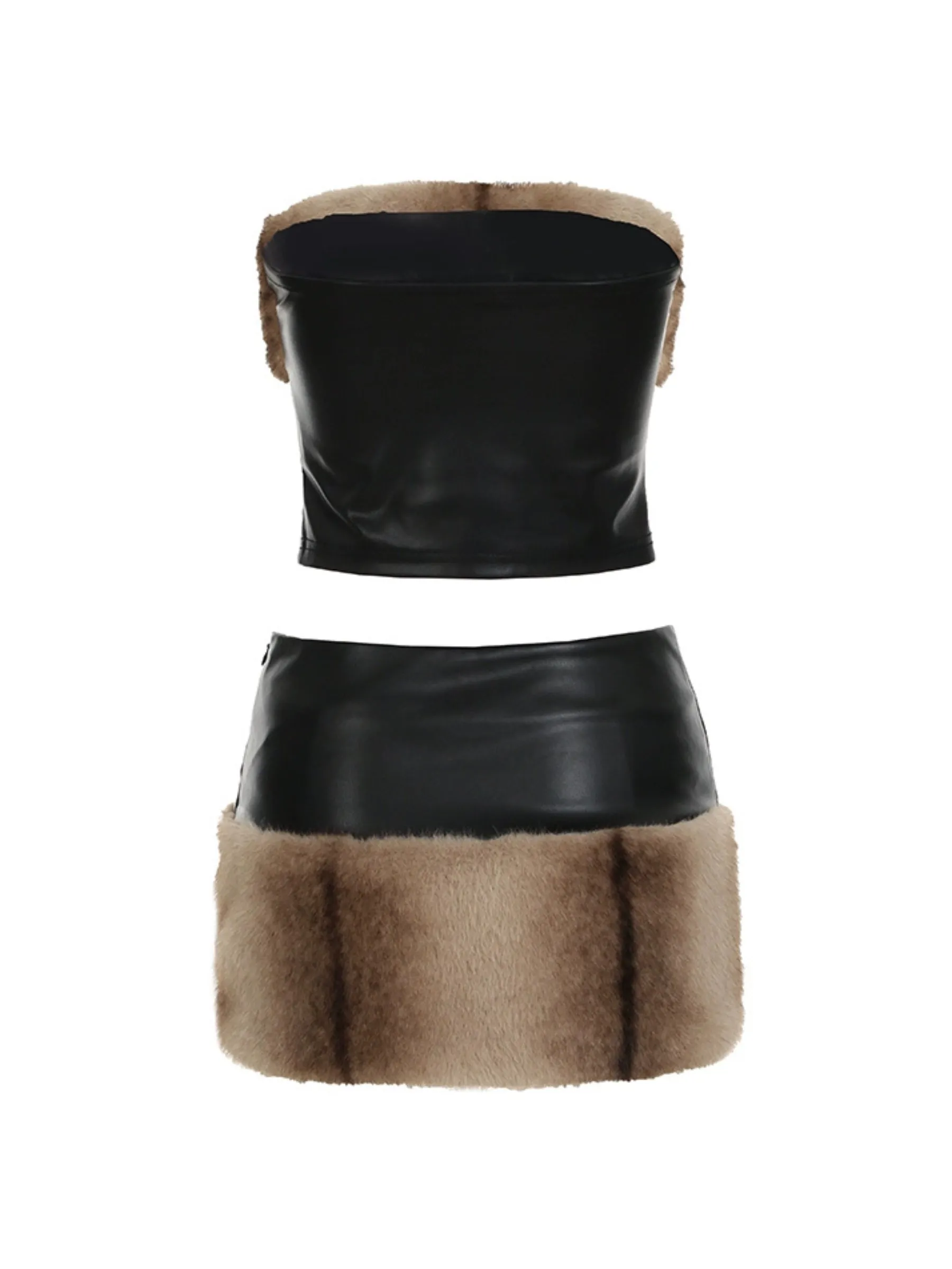 Wenkouban-Christmas Outfits New Year's Eve Dress Night Out Club Dresses cute winter outfits Allisson Furry Leather Tube Set