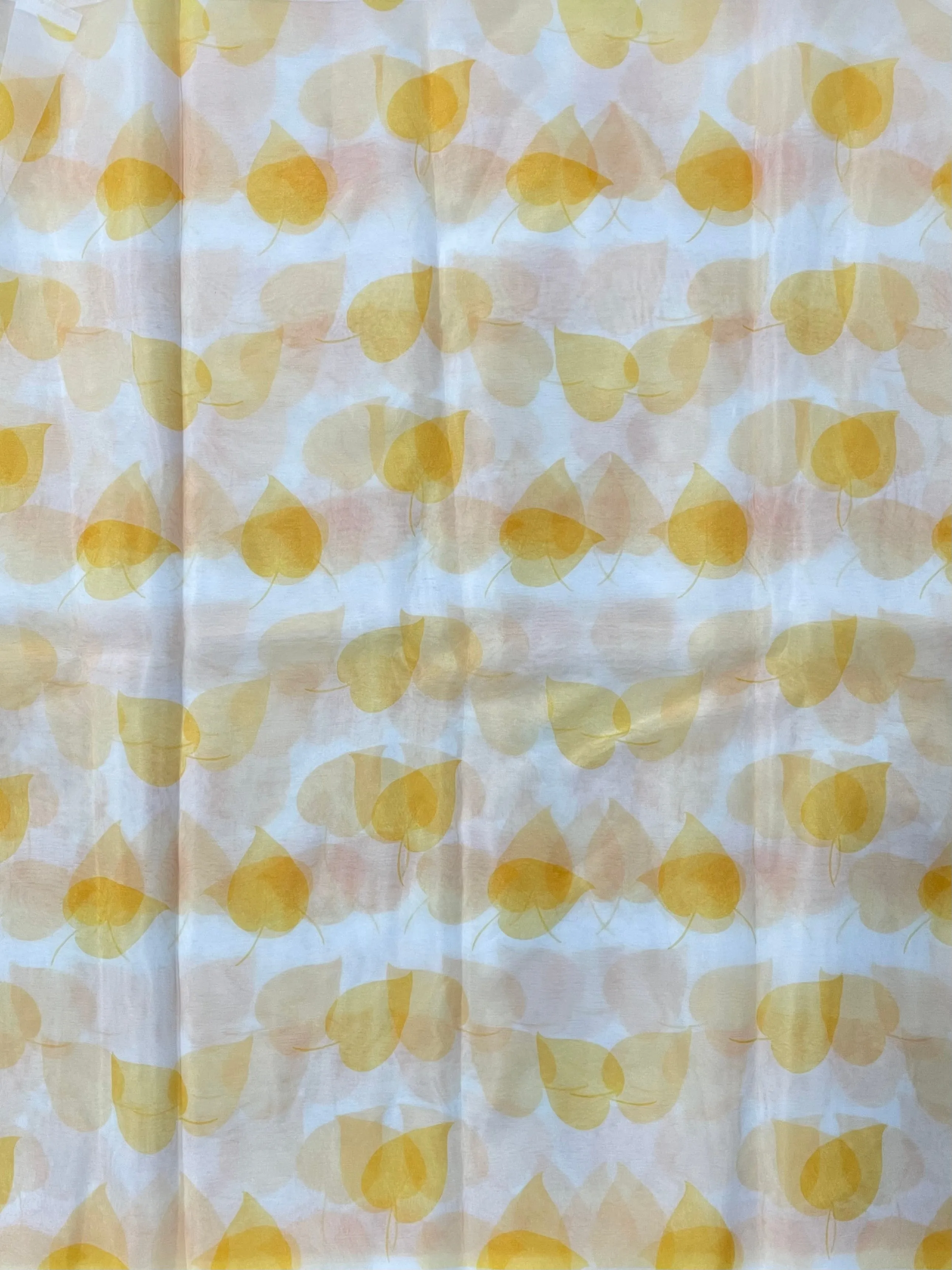 White & Yellow Floral Printed Organza Fabric