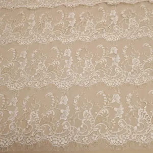 White and Gold Embroidered Tulle Floral Single Scalloped Lace