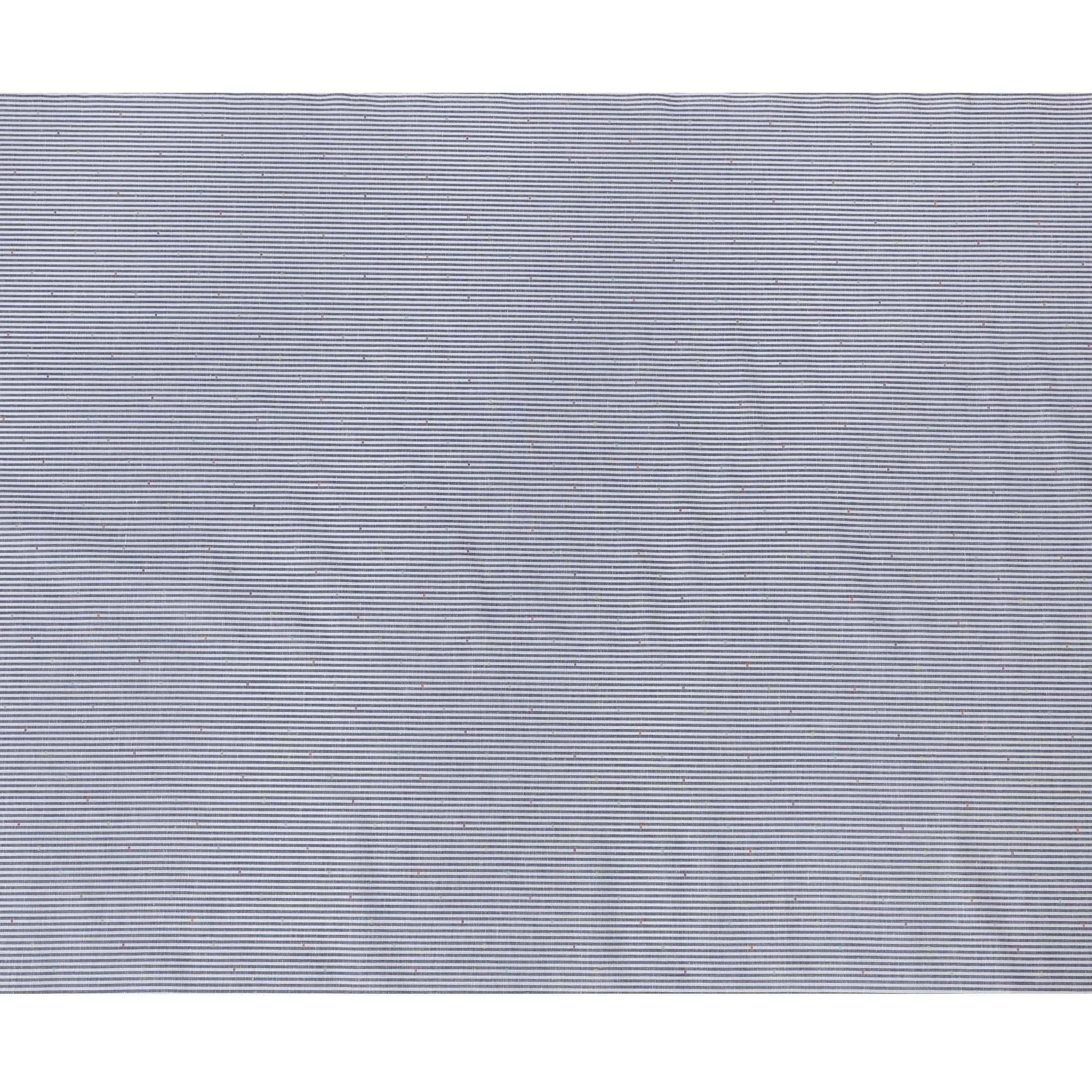 White premium pure linen fabric with blue weave in stripe design having multicolor jacquard-D11100