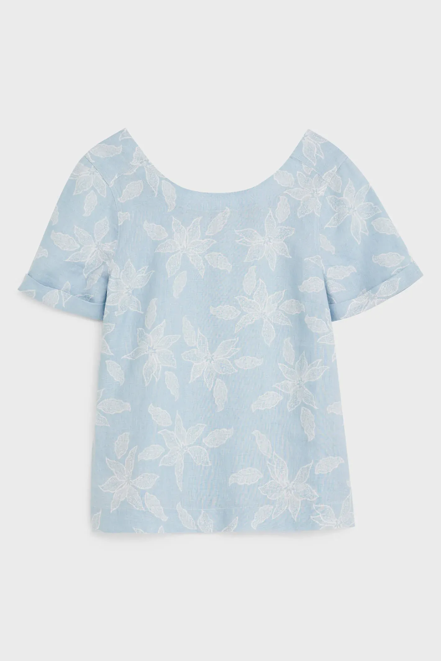 Womens Short Sleeve Edie Linen Top in Blue Floral PR