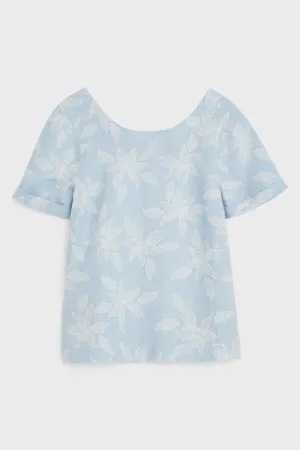 Womens Short Sleeve Edie Linen Top in Blue Floral PR