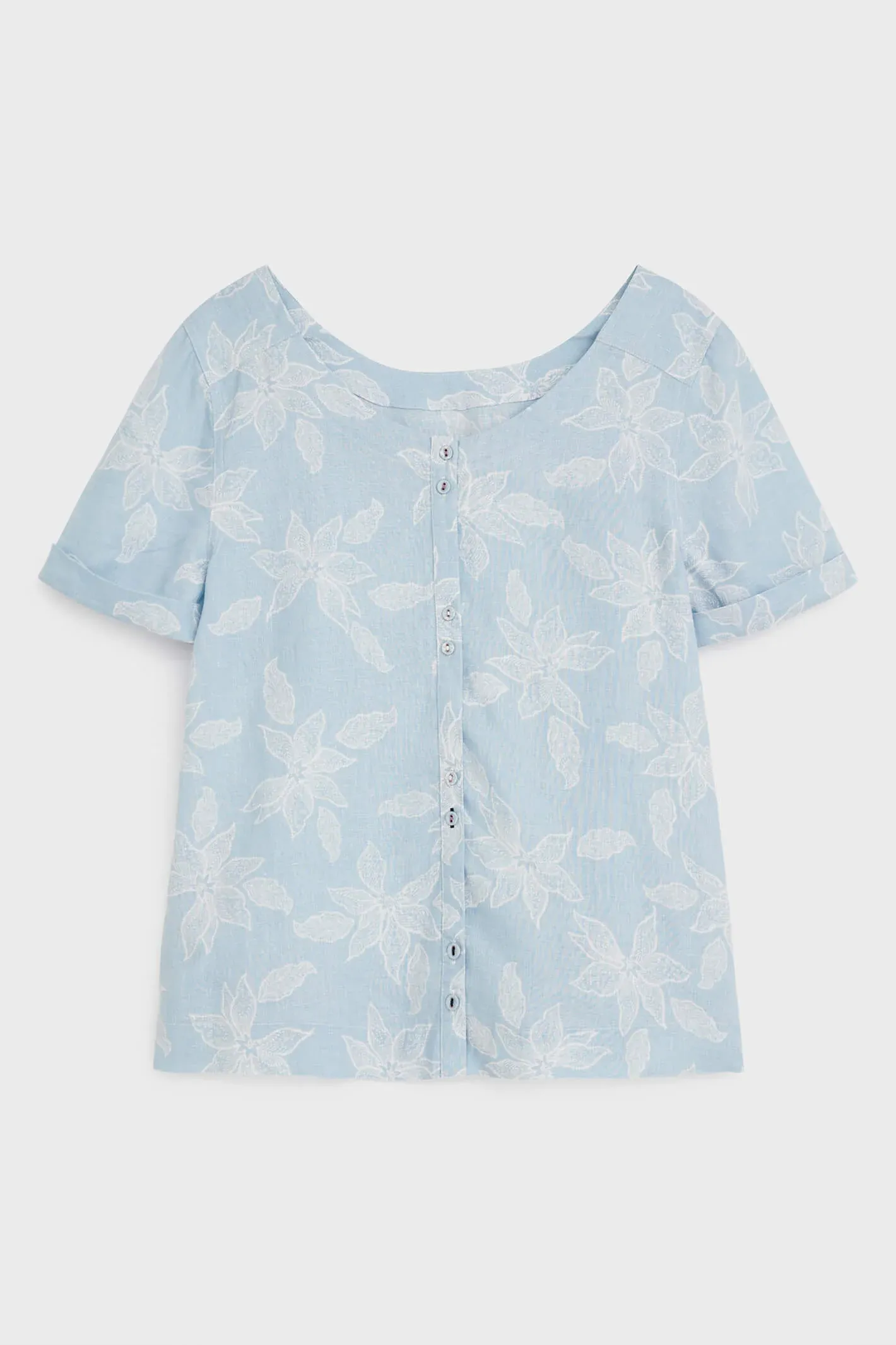 Womens Short Sleeve Edie Linen Top in Blue Floral PR