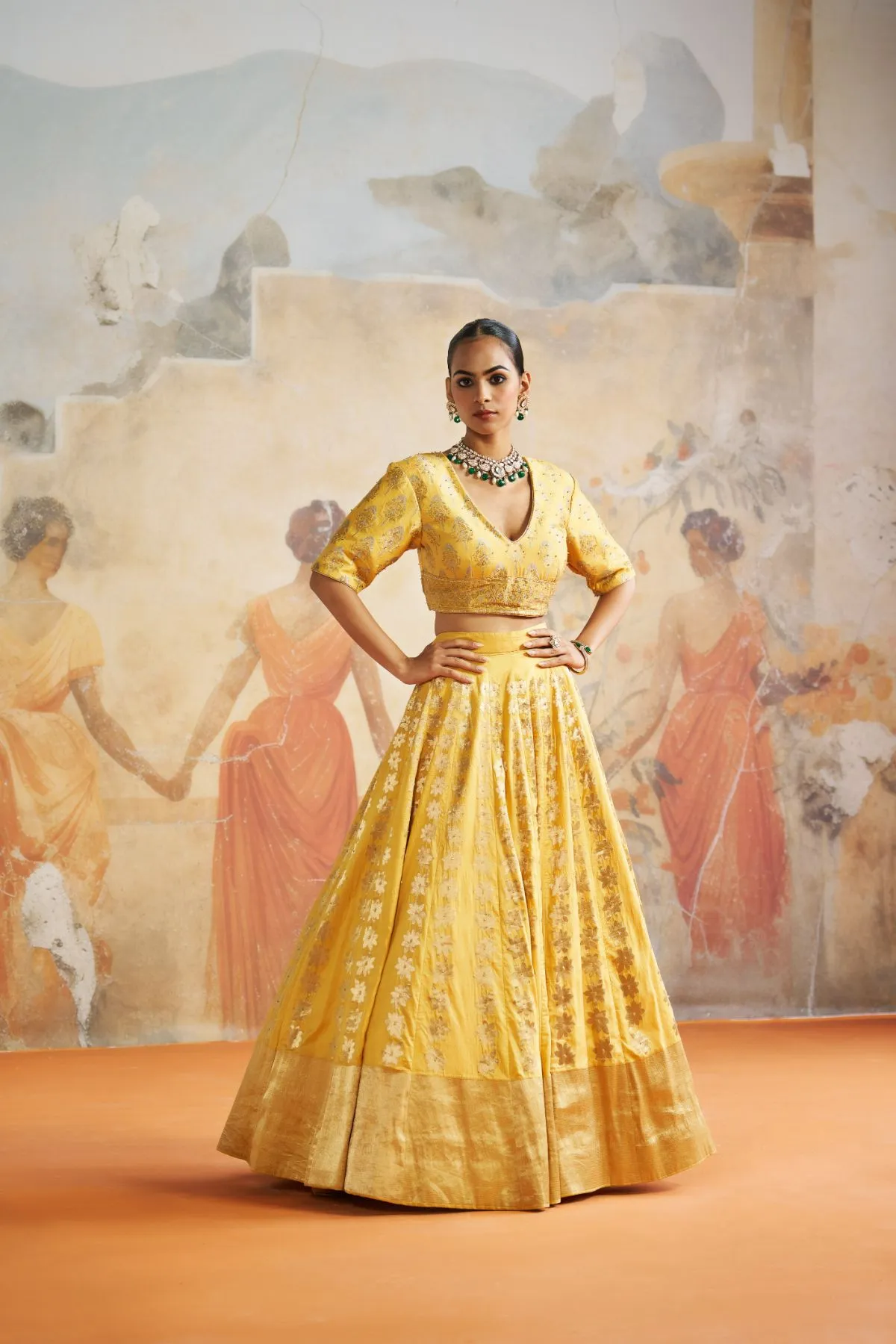 Yellow Banarasi lehenga set