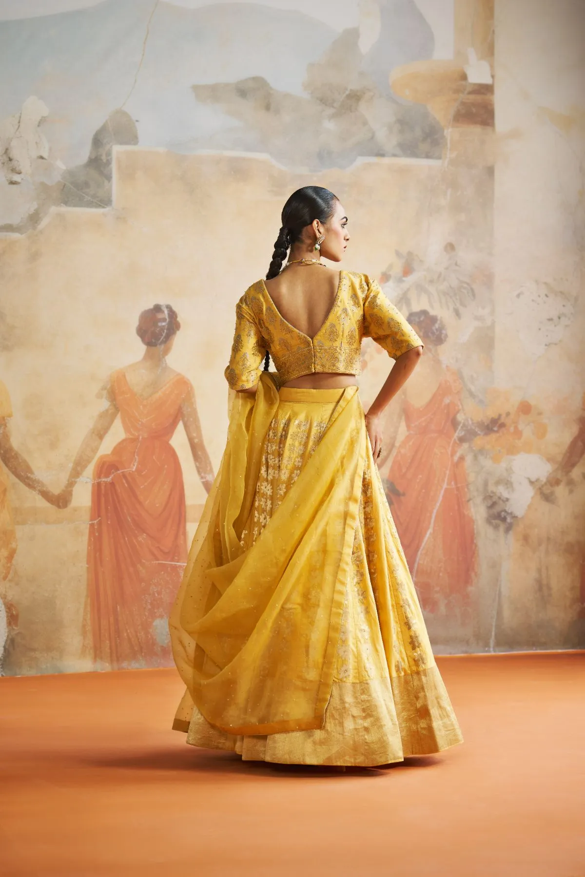 Yellow Banarasi lehenga set