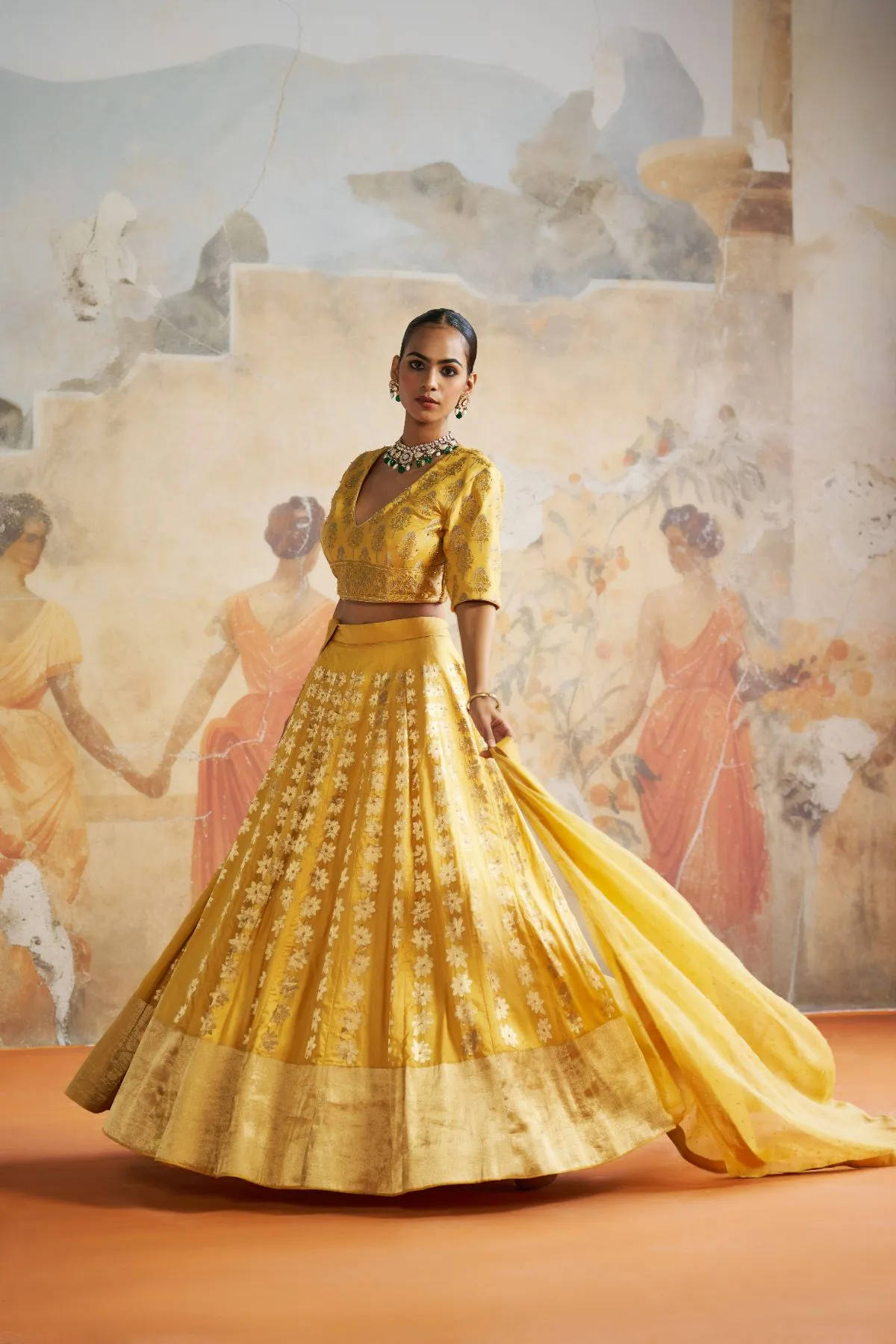 Yellow Banarasi lehenga set