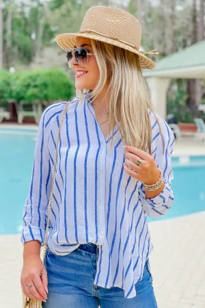 Z Supply: Perfect Linen Stripe Top - Palace Blue