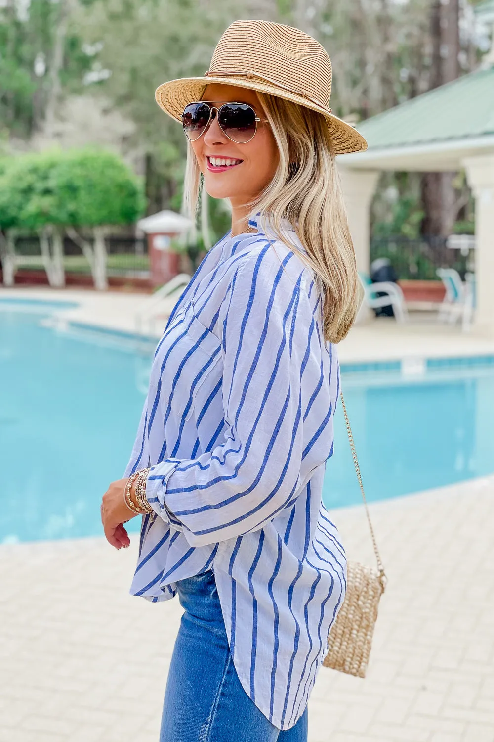 Z Supply: Perfect Linen Stripe Top - Palace Blue