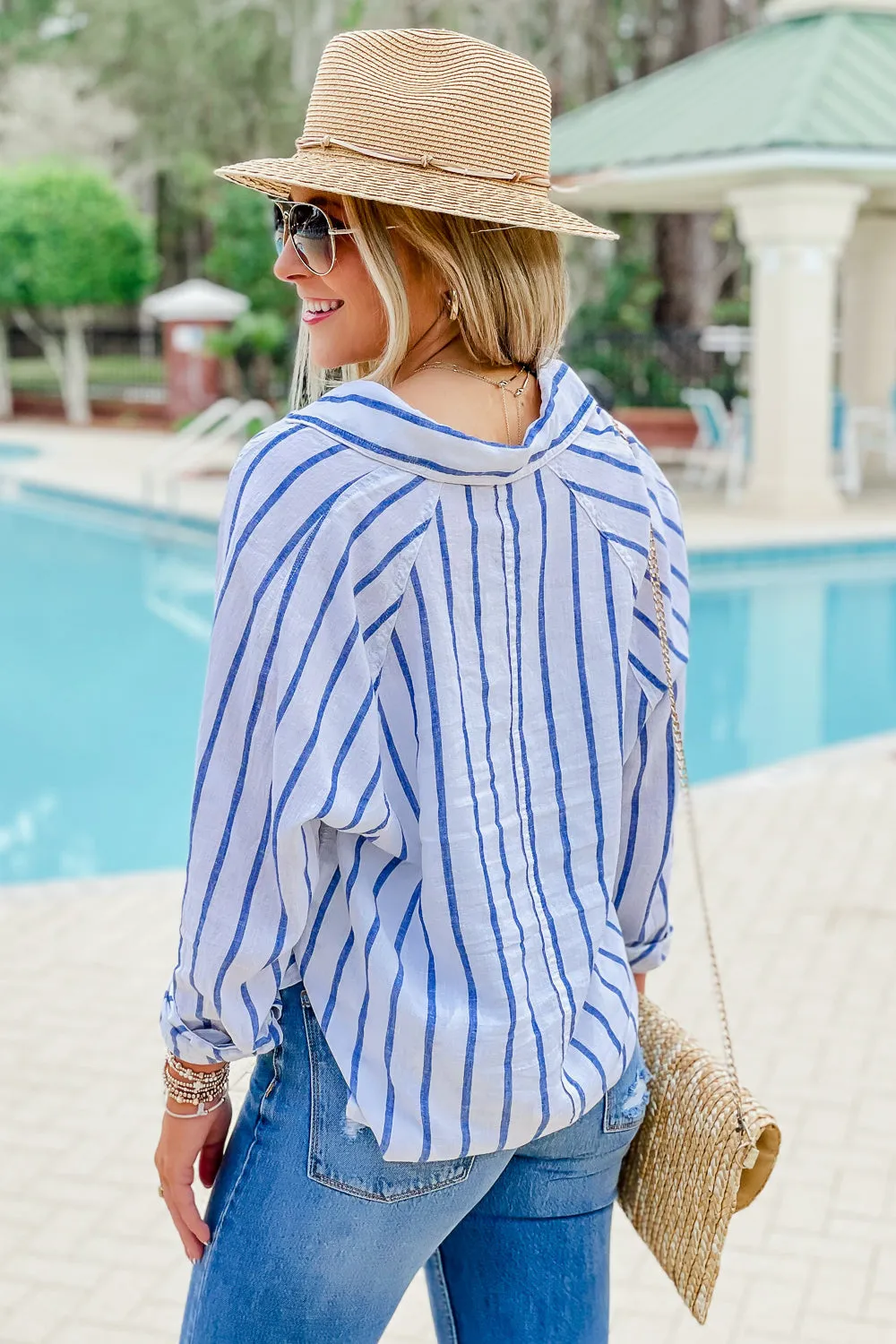 Z Supply: Perfect Linen Stripe Top - Palace Blue