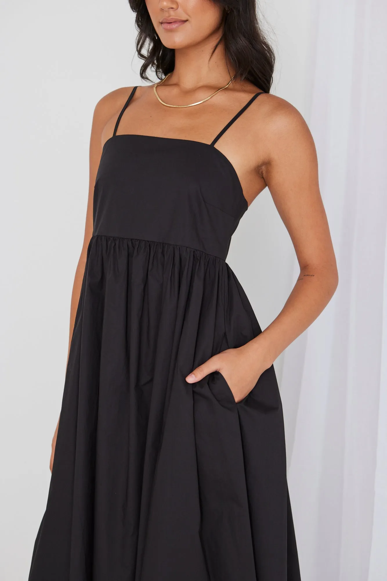 Zion Black Poplin Strappy Maxi Dress