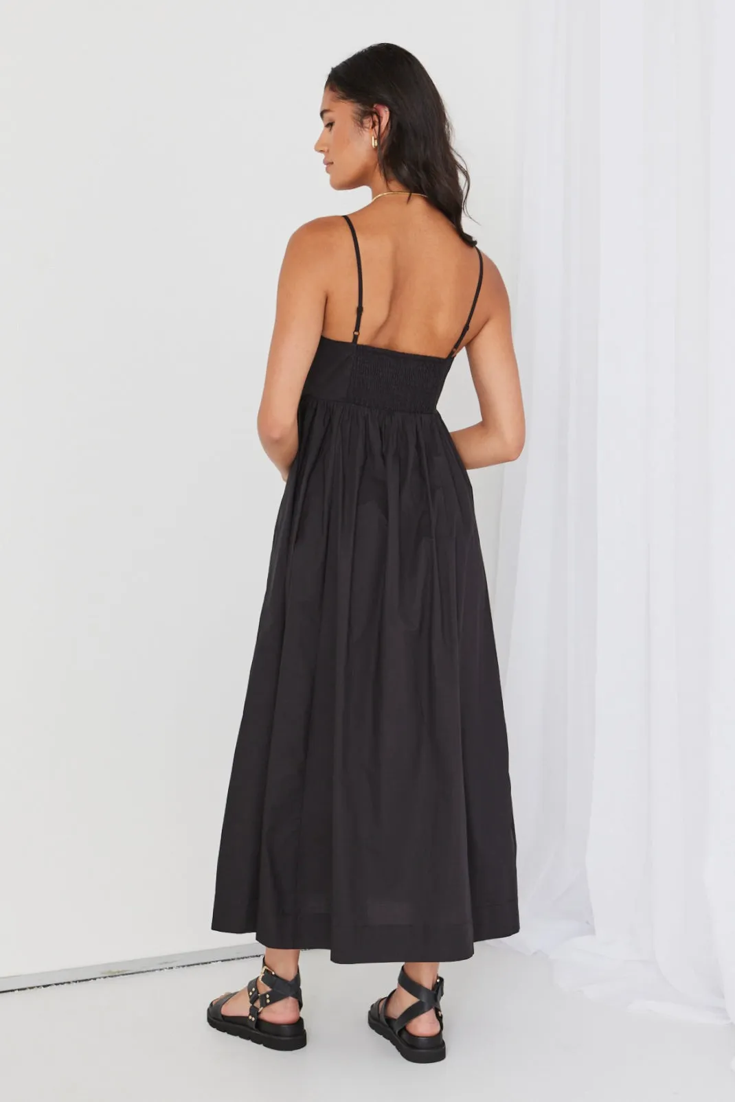 Zion Black Poplin Strappy Maxi Dress
